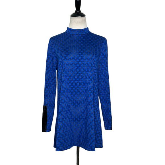 Tyler Boe Royal Blue Geometric Long Sleeve Mock Neck Tunic Top Small S - Picture 1 of 10